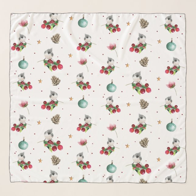 Christmas Bird Tufted Titmouse pattern Scarf (Front)