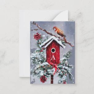 Christmas birdhouse initial budget mini Christmas Note Card