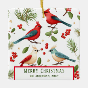 Christmas Birds and Berries Custom Ceramic Ornament