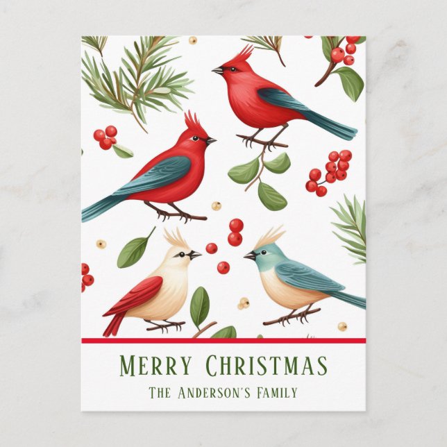 Christmas Birds and Berries Custom Postcard (Front)