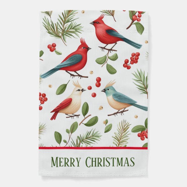 Christmas Birds and Berries Garden Flag (Front)