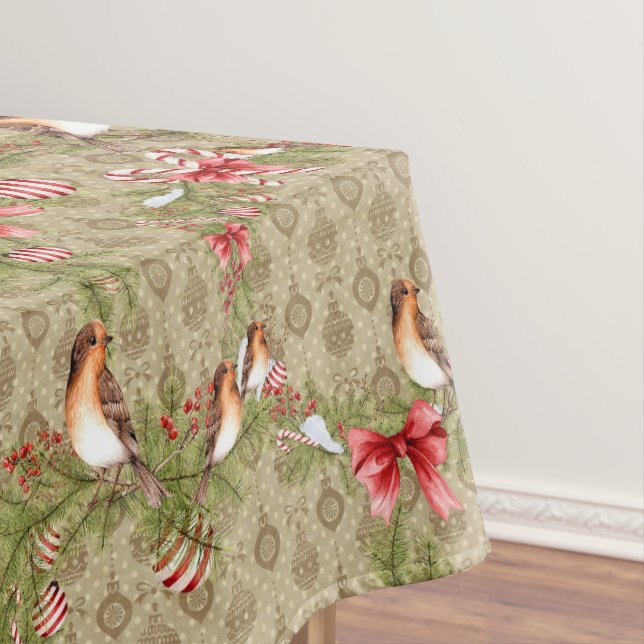 Christmas Birds and Pine Boughs Tablecloth (In Situ)