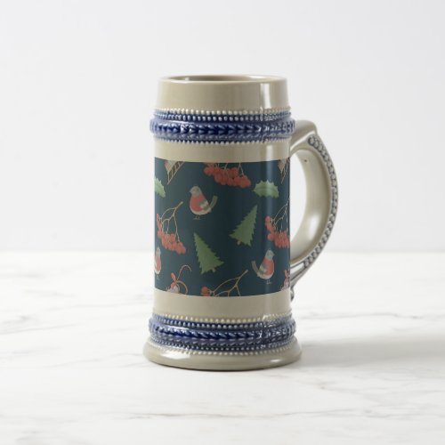 Christmas Birds and Sleds Blue Beer Stein
