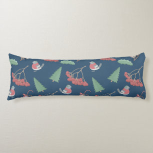 Christmas Birds and Sleds Blue Body Pillow