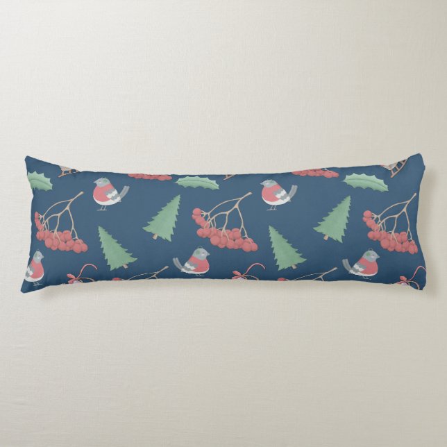 Christmas Birds and Sleds Blue Body Pillow (Front)