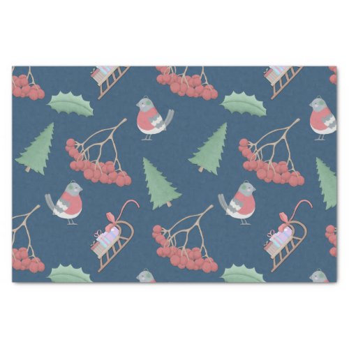 Christmas Birds and Sleds Blue Tissue Paper
