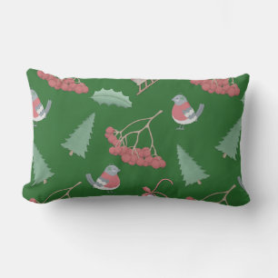 Christmas Birds and Sleds Green Lumbar Pillow