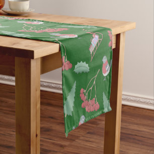 Christmas Birds and Sleds Green Short Table Runner