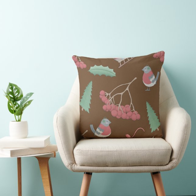 Christmas Birds and Sleds Throw Pillow (Chair)