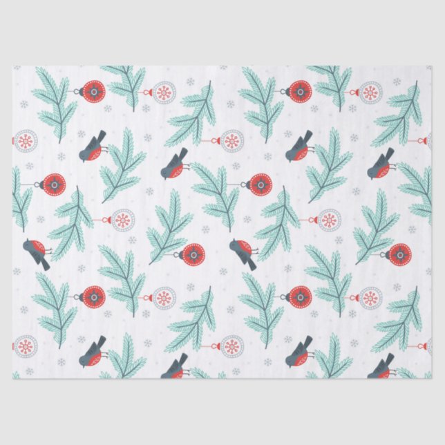 Christmas Birds & Balls Pattern Tissue Paper (Front)