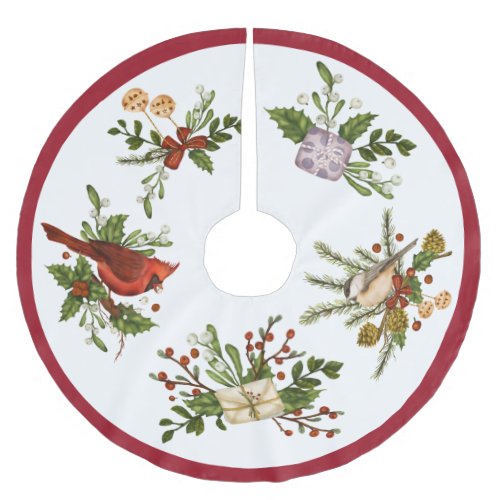 Christmas Birds Holly Brushed Polyester Tree Skirt