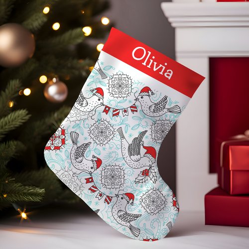 Christmas Birds Monogram Small Christmas Stocking