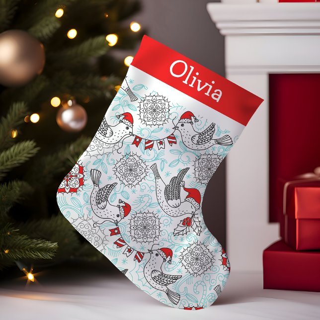 Christmas Birds Monogram Small Christmas Stocking (Creator Uploaded)