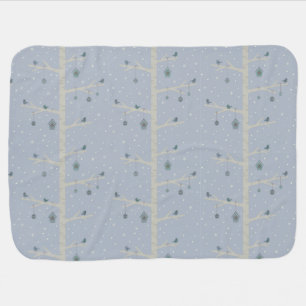 Christmas birds on forest tree in wintertime baby blanket