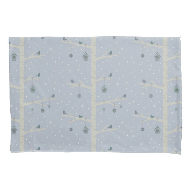 Christmas birds on forest tree in wintertime  pillow case (Front)
