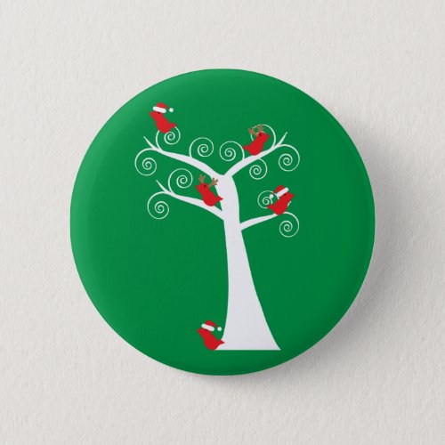Christmas Birds Red in a Tree Santa Reindeer Green Button