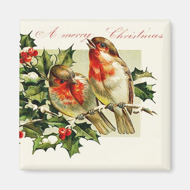 Christmas Birds Vintage Magnet (Front)