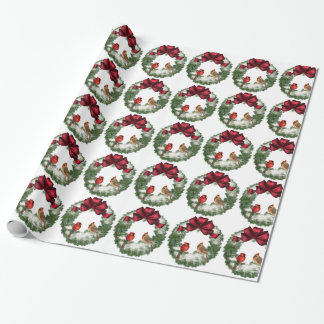 Christmas Birds Wreath Wrapping Paper