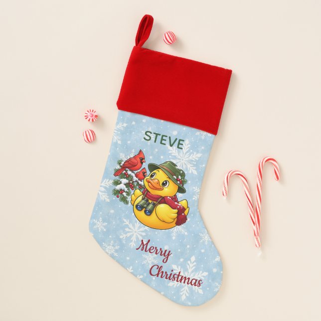 Christmas Birdwatcher Rubber Duck Stocking (Front)
