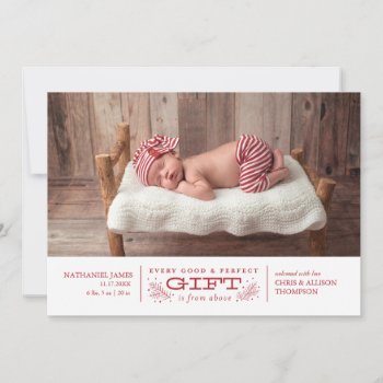 Christmas Birth Announcement Holiday Card by BanterandCharm at Zazzle