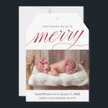 Christmas Birth Announcement, Newborn Holiday Card<br><div class="desc">This birth announcement doubling as a Christmas card features a photo of your newborn and the phrase "the reason we're so merry". These photo holiday cards can also be used as a newborn First Christmas photo card.</div>