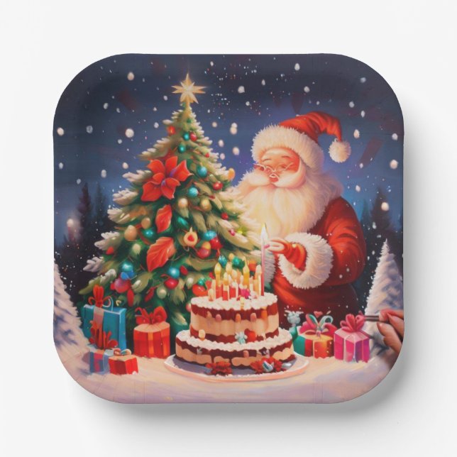 Christmas Birthday 10 Paper Plates (Front)