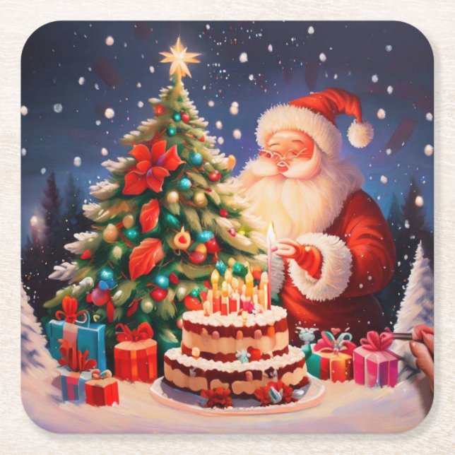 Christmas Birthday 10 Square Paper Coaster (Front)