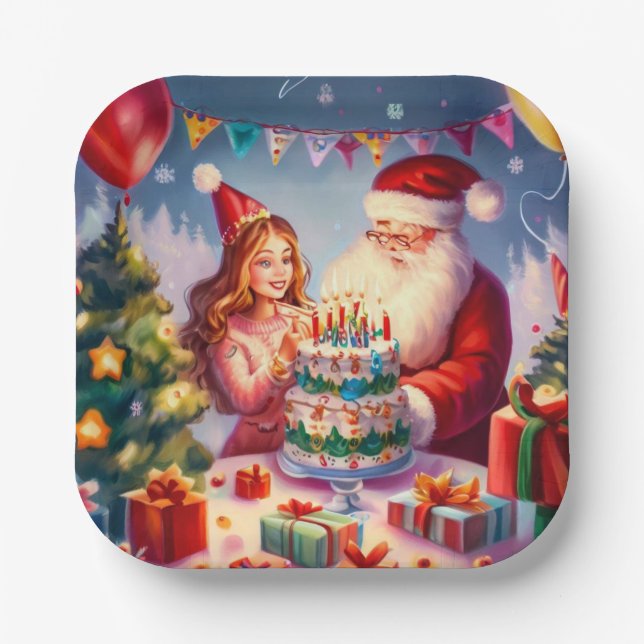 Christmas Birthday 8 Paper Plates (Front)