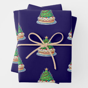 Christmas Birthday Cake Wrapping Paper Sheets