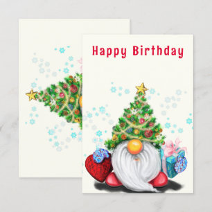 Christmas Birthday Card Cute Gnome with Gift