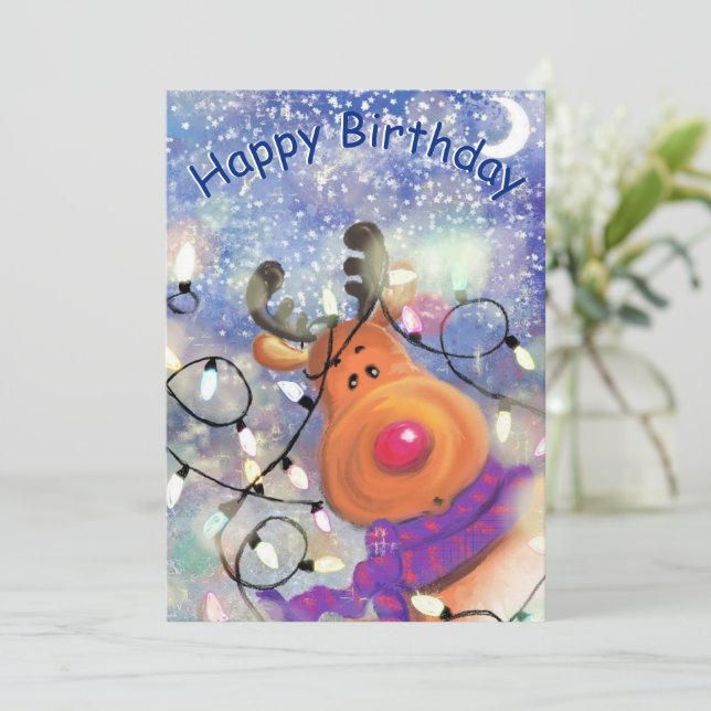 Christmas Birthday Card Happy Reindeer (Standing Front)