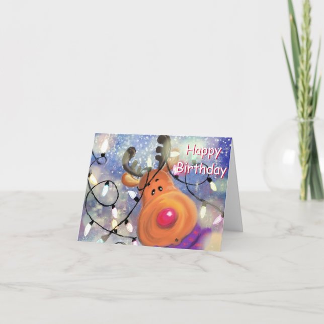 Christmas Birthday Card with Happy Reindeer Funny (Front)