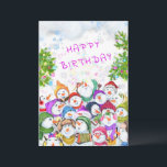Christmas Birthday Card with Happy Snowmans Party<br><div class="desc">Christmas Birthday Cards with Happy Snowmans Birthday Party Funny Drawing Cartoon Snowman and Text - Customizable - or Choose / Add Your Unique Text / Font / Color - Make Your Special Birthday Card Gift - Resize and move or remove and add elements / image with Customization tool ! -...</div>