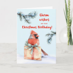 Christmas Birthday Cardinal with Gift Watercolor Card
