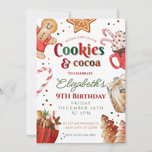 Christmas birthday cookies and cocoa Festive  Invitation