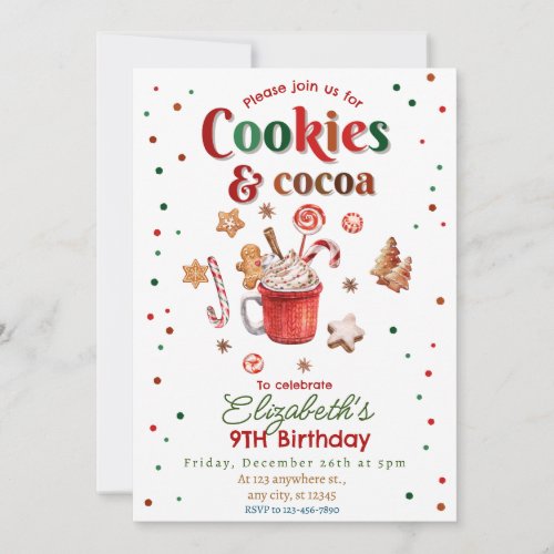 Christmas birthday cookies and cocoa Festive Invitation