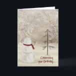 Christmas Birthday Holiday Card<br><div class="desc">Snowman with holiday gold star for birthday at Christmastime.</div>