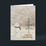 Christmas Birthday Holiday Card<br><div class="desc">Snowman with holiday gold star for birthday at Christmastime.</div>