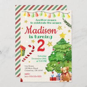 Christmas Birthday Invitation Vintage Watercolor