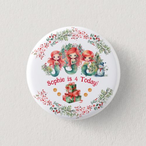 Christmas Birthday Mermaid Badge Button