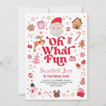 Christmas Birthday Oh What Fun Girl Birthday Party Invitation | Zazzle