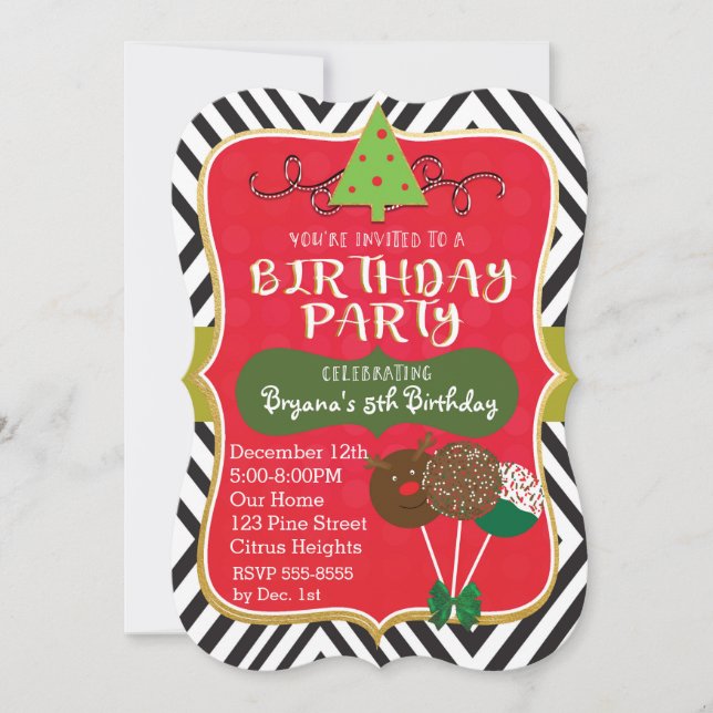Christmas BIRTHDAY PARTY Cake pops Invitations (Front)
