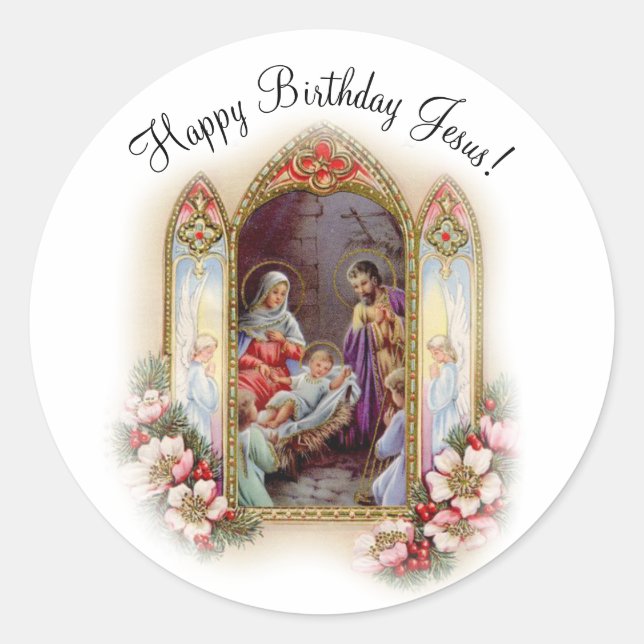 Christmas Birthday Party Celebration for Jesus Classic Round Sticker (Front)