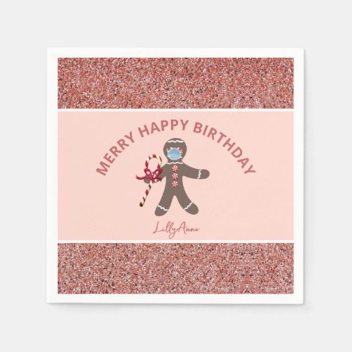 Christmas Birthday Party Pink Gingerbread Napkins