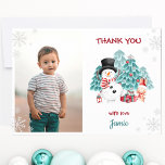 Christmas Birthday Photo Template Thank You Card<br><div class="desc">Cute Christmas Birthday Photo Thank you card with a cute snowman,  bunny,  and Christmas tree in a snowy forest for kids' Christmas Birthday. You can easily personalize all the text. Matching items are available in my store. - Kate Eden Art</div>