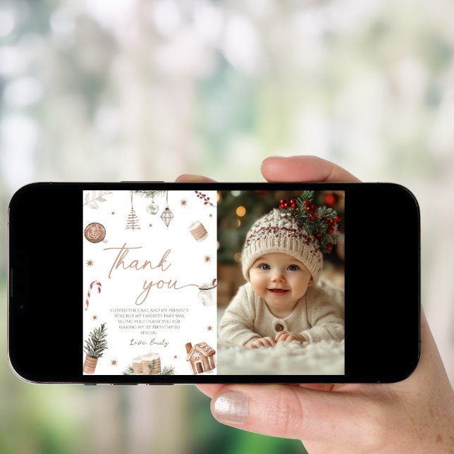 Christmas Birthday Photo Thank You Card (Front Digital)