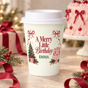 Christmas Birthday Pink Cake Bow Paper Cups