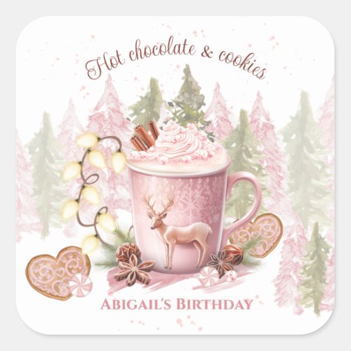 Christmas Birthday Pink Hot Chocolate Mug Sticker