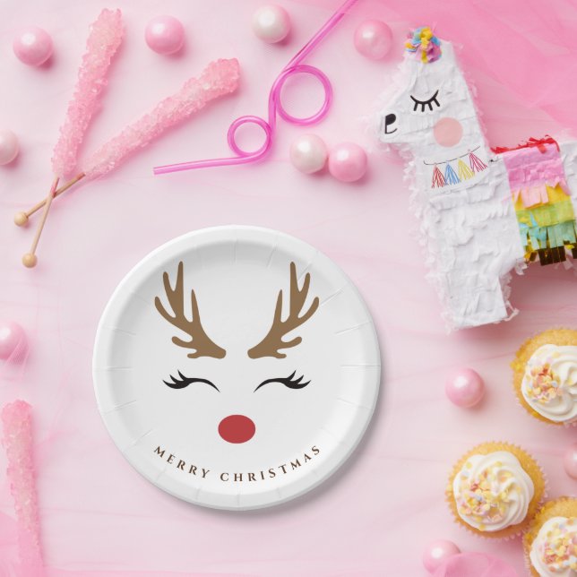 Christmas birthday reindeer disposable Party Paper Plates (Party)