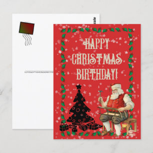 Christmas Birthday Santa Claus Black Tree     Postcard
